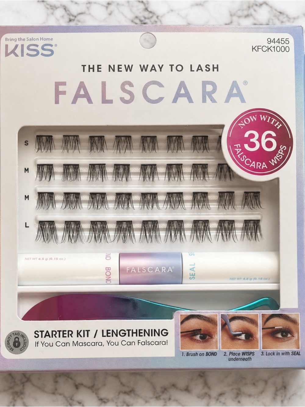 KISS Falscara Starter Kit Lengthening Lash Set NIB 36 Wisps Bond & Seal